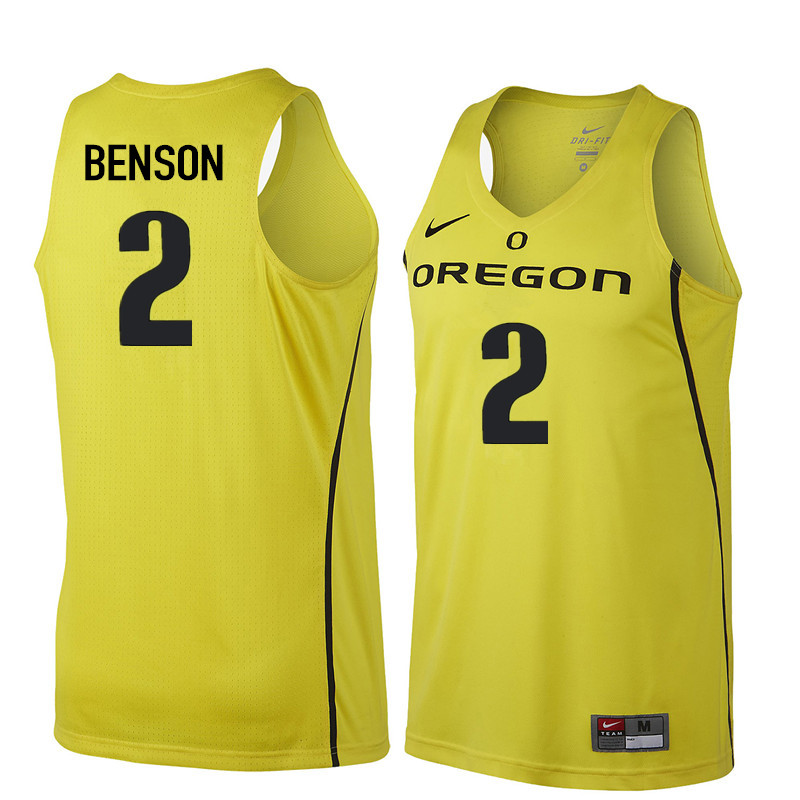 Men Oregon Ducks #2 Casey Benson College Basketball Jerseys Sale-Yellow